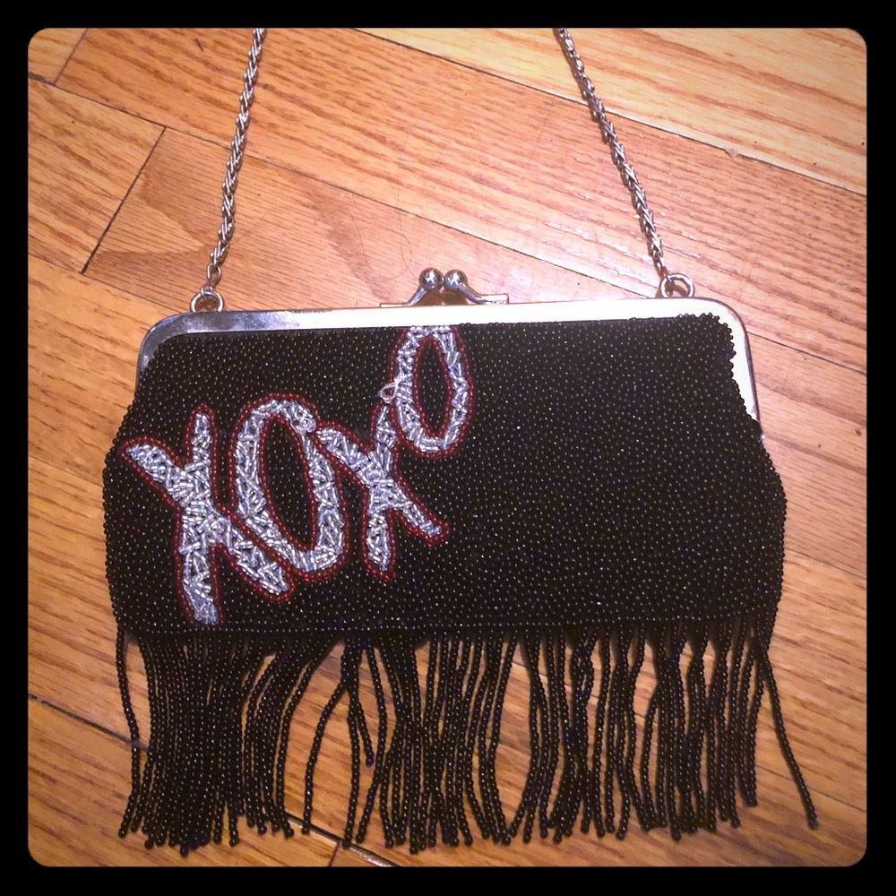 XOXO beaded fringe chain purse